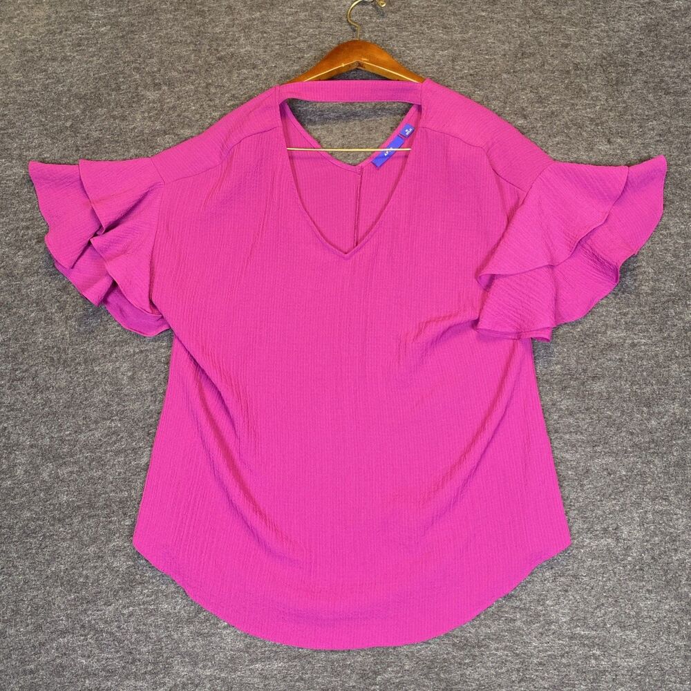 New Apt 9 Juliet Ruffle Sleeve Magenta Pink Top Women’s M Open Back Textured
